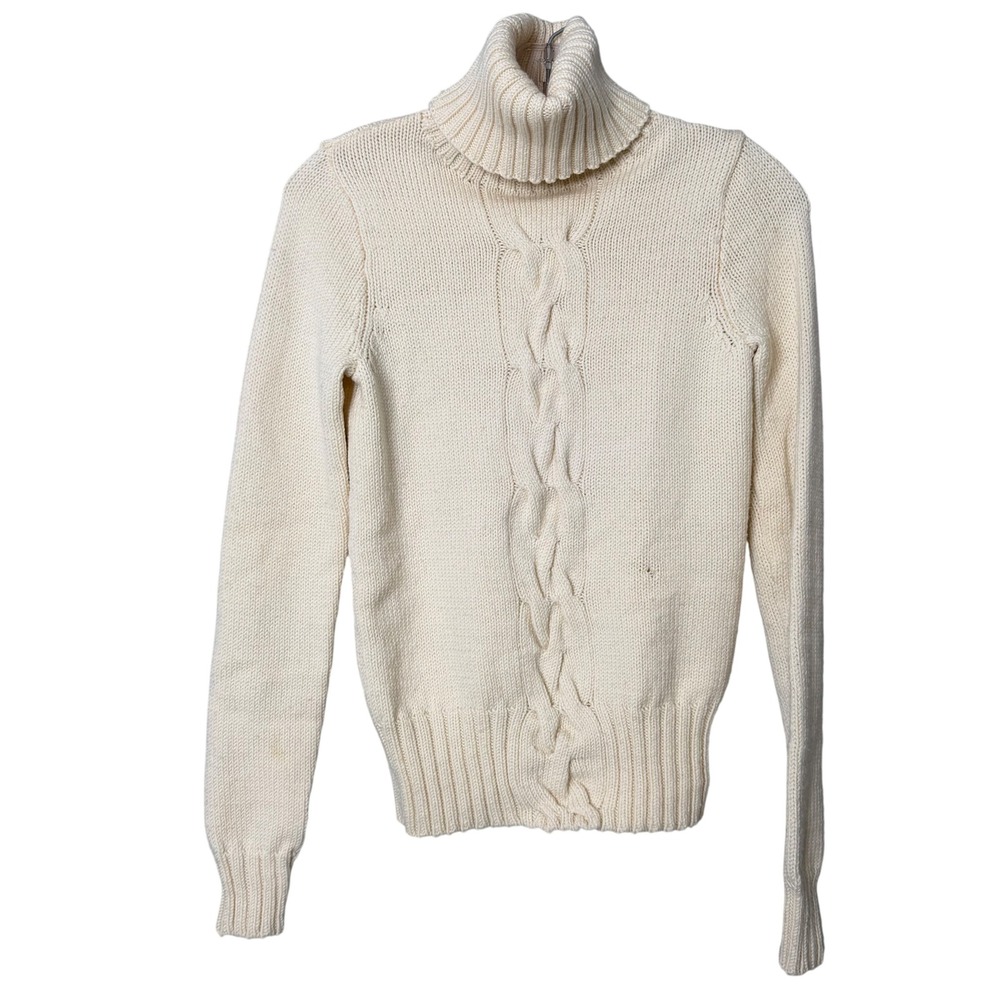 J.Crew Turtleneck Sweater Womens XS Cream Cable Knit Wool Vintage Chunky Preppy